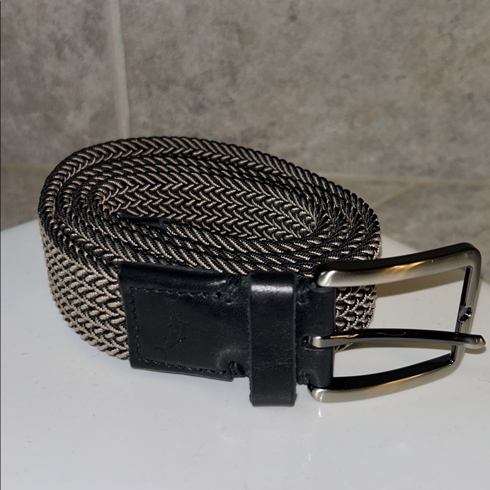 Tommy Bahama Men’s Two Tone Woven Belt w/Black Leather Trim, No Holes, Size L/XL